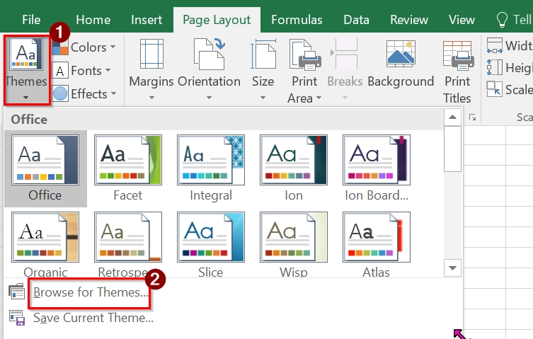 Apply a Theme File (.thmx) to Change Theme Colors In Excel