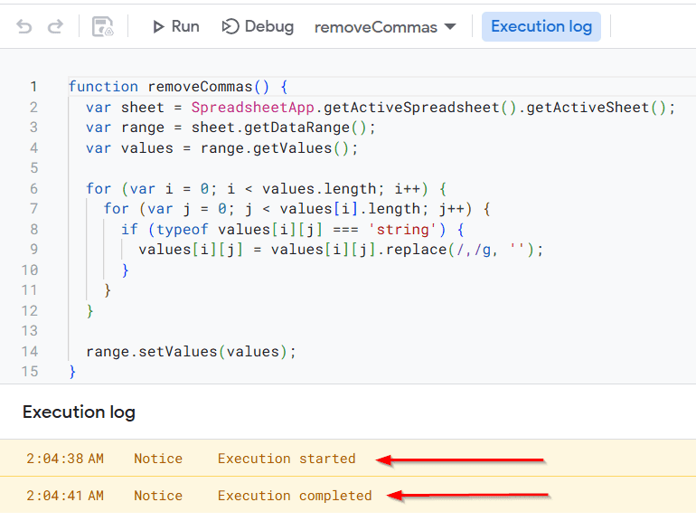 Advanced: Remove Commas Using Apps Script