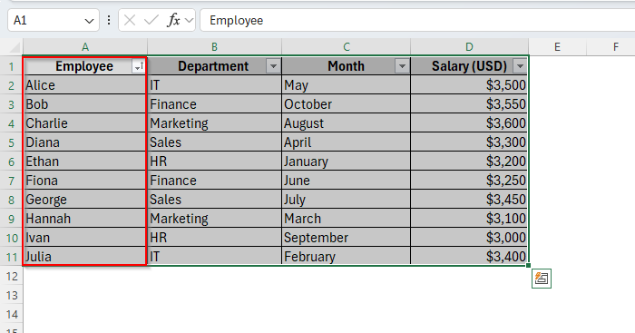 Sorting Alphabetically with Filters While Keeping Rows Intact