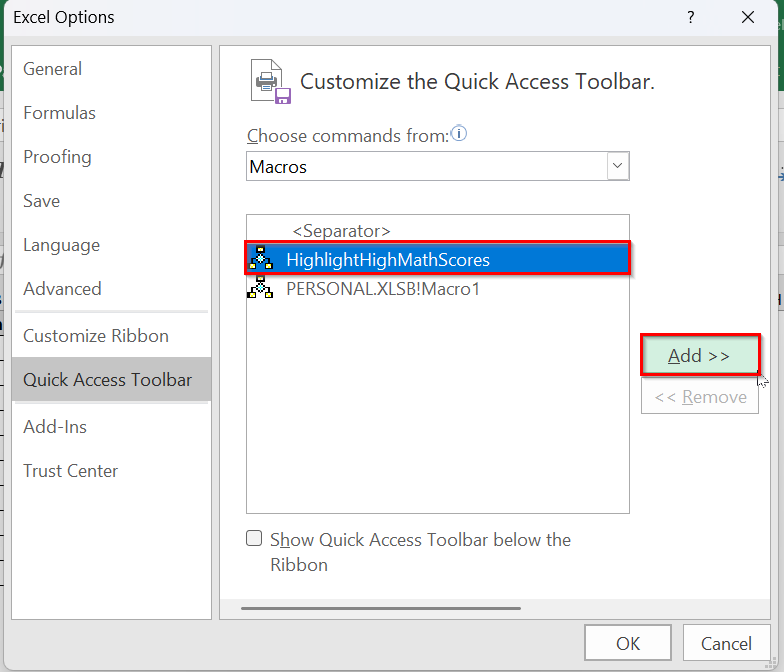 Add a Macro Button to The Quick Access Toolbar