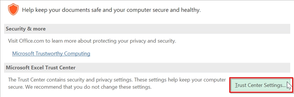 Deactivate Excel Protected View