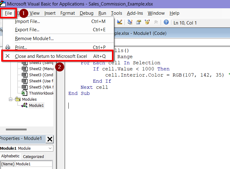 Insert VBA Macro to Highlight Selected Cells