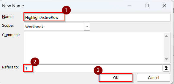Combining Define Name, Conditional Formatting & VBA to Highlight Active Row in Excel