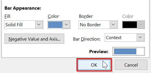 Showing Data Bar with Negative Percentage Value
