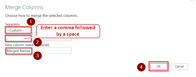 Using the Power Query Tool to Add a Comma Between Names