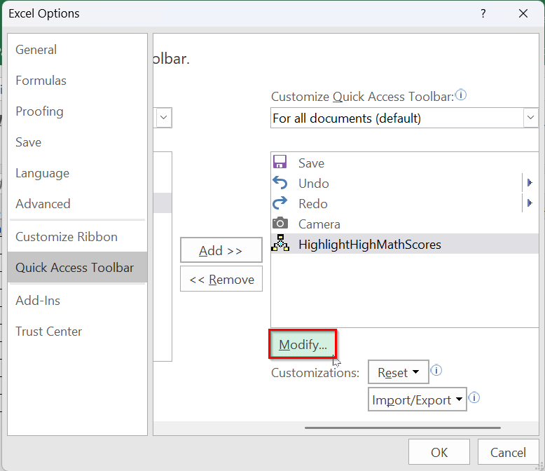 Add a Macro Button to The Quick Access Toolbar