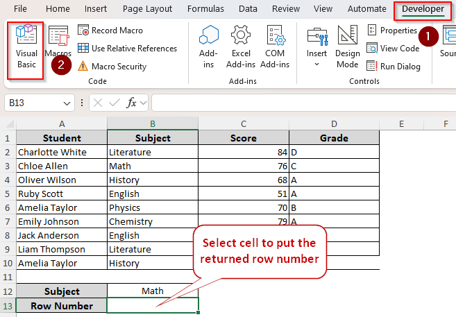 Return Row Number of Match with VBA Macro