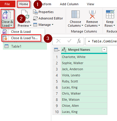 Using the Power Query Tool to Add a Comma Between Names