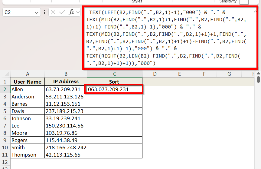 Use a Custom Formula to Sort IP Address in Excel
