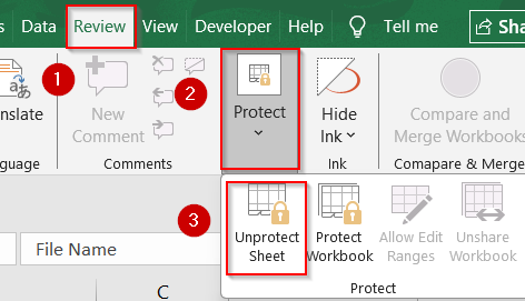 Unprotect the Workbook to Enable Unshare Workbook