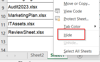 Hide the Sheet and Protect Workbook Structure