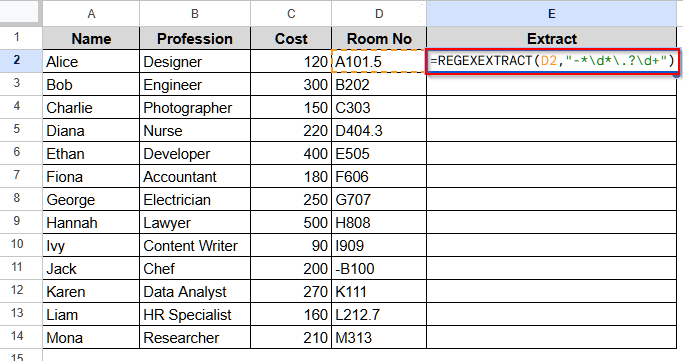 Extract Numbers from a String Using REGEXEXTRACT in Google Sheets