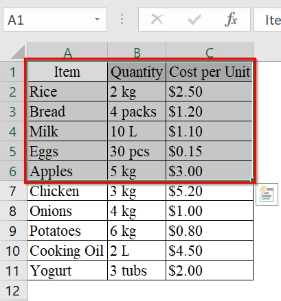 Use Print Selection to Print the Selected Area in Excel
