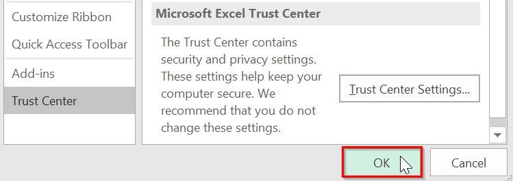 Deactivate Excel Protected View