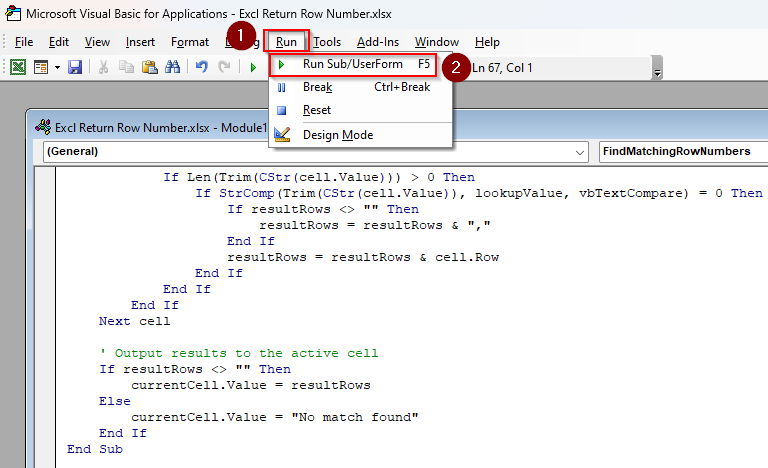 Return Row Number of Match with VBA Macro