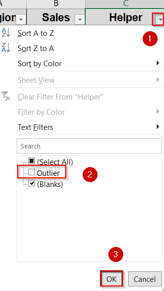 Apply the Helper Column Technique to Remove Outliers Using Standard Deviation