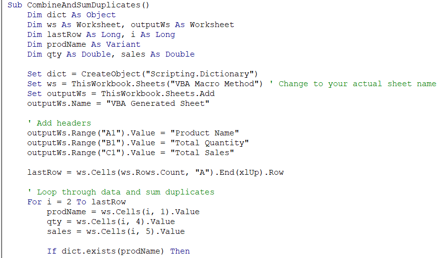 Automate Duplicate Summing with VBA Macro