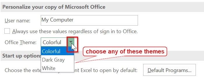 Using Excel Settings to Change Theme Colors