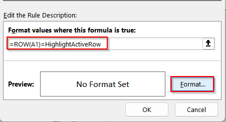 Combining Define Name, Conditional Formatting & VBA to Highlight Active Row in Excel