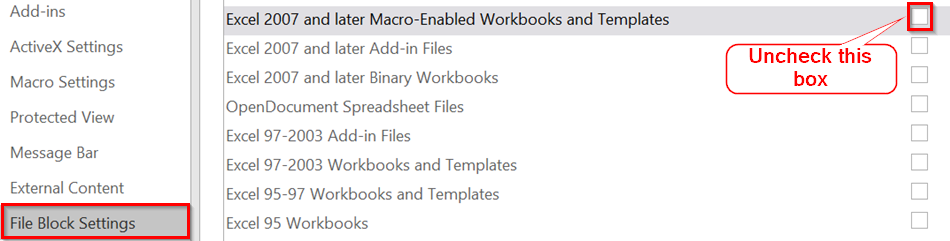 Change Excel Application Trust Center Settings