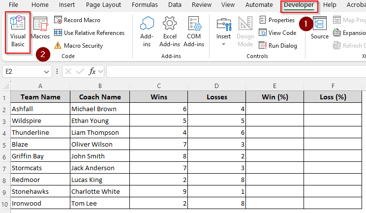 Automate the Win-Loss Calculation With a VBA Macro