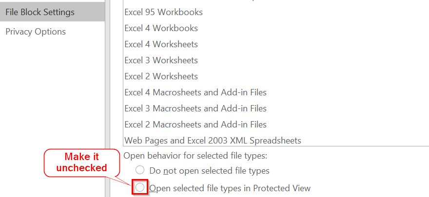 Change Excel Application Trust Center Settings