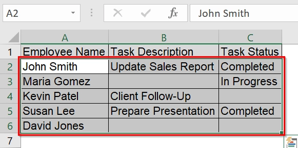 Highlight Entire Row in Excel Where Any Cell Is Blank