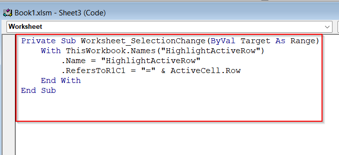 Combining Define Name, Conditional Formatting & VBA to Highlight Active Row in Excel