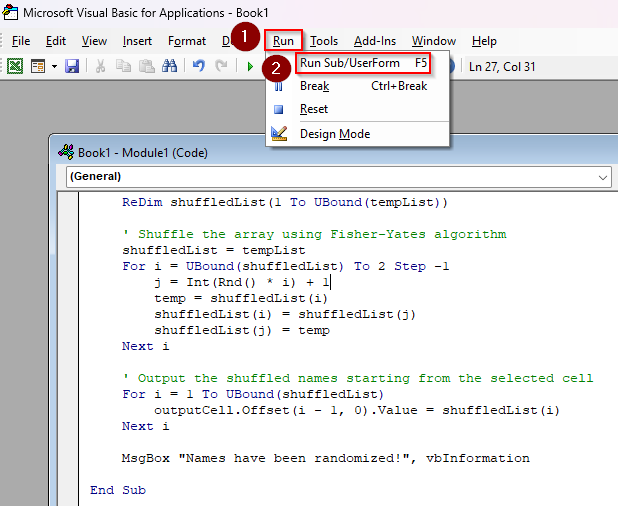 Shuffle Names with a Custom VBA Macro