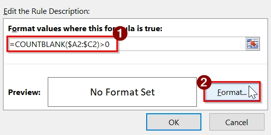 Highlight Entire Row in Excel Where Any Cell Is Blank