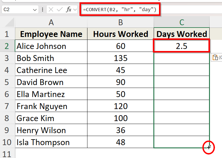 Use CONVERT Function to Convert Hours to Days
