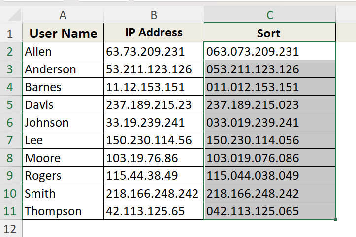 Use a Custom Formula to Sort IP Address in Excel