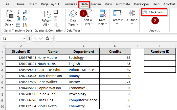 Manually Select Random Values with the Data Analysis Feature