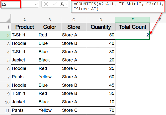 Count Rows Matching Multiple Criteria Using COUNTIFS Function