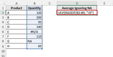 Calculate Average Ignoring NA Error In Excel With the AVERAGEIF Function