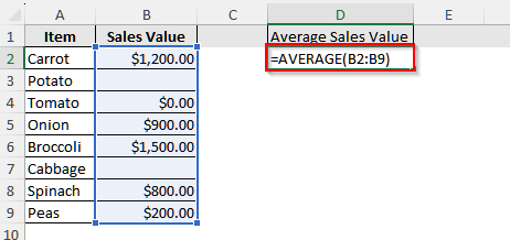 Calculate Average of Cells with Only Values in Excel With the AVERAGE Function