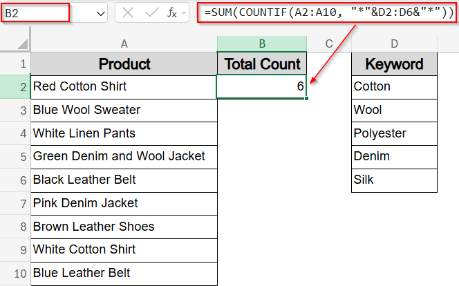 Count Total Matching Cells Using COUNTIF and SUM Functions