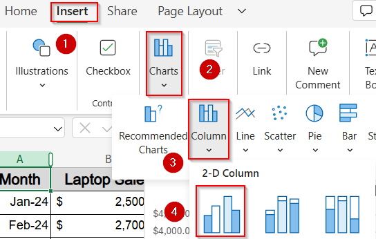 Use a Preset Clustered Bar or Column Chart in Excel