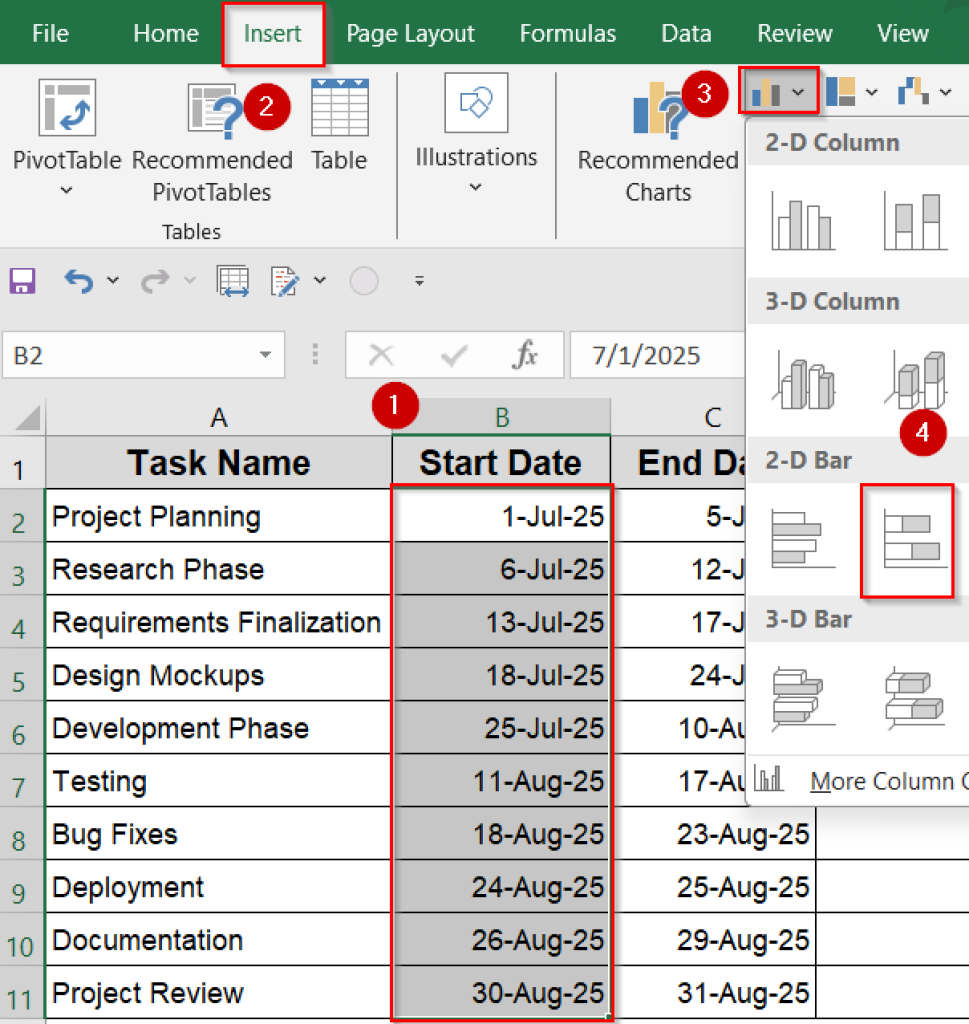 How to Make a Gantt Chart in Excel (with 5 Simple Steps) - Excel Insider