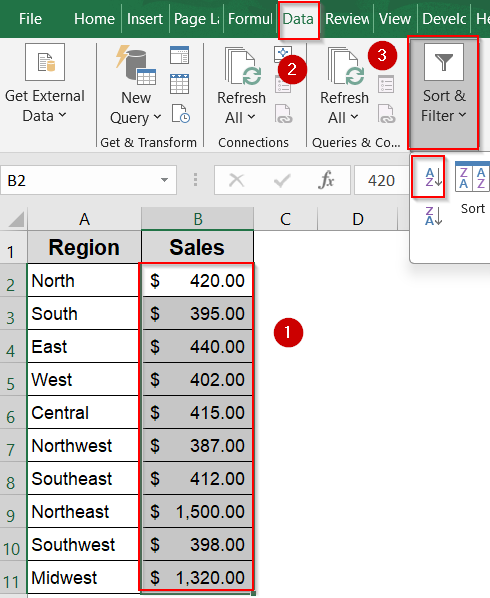 Exclude Outliers Manually Using Sort & Filter Feature