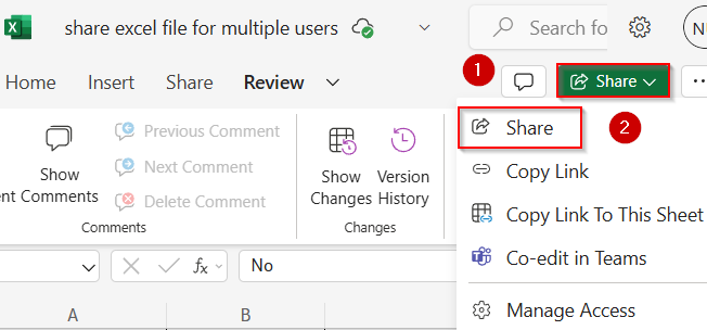 Share Workbook Using OneDrive (Modern Co-authoring)