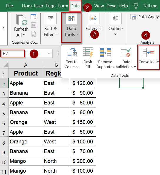 Use the Consolidate Tool to Summarize Duplicate Rows