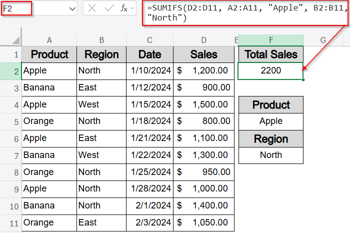 Use SUMIFS Function with Multiple Criteria in a Vertical Dataset