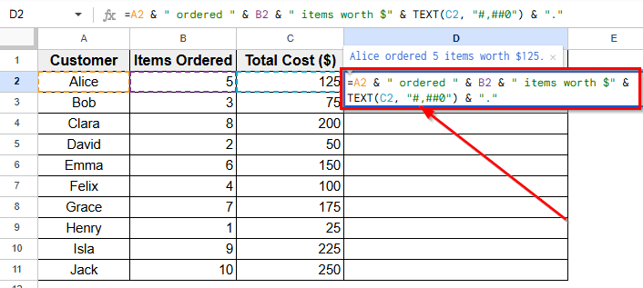 Using Ampersand (&) Operator to Concatenate Text and Formula