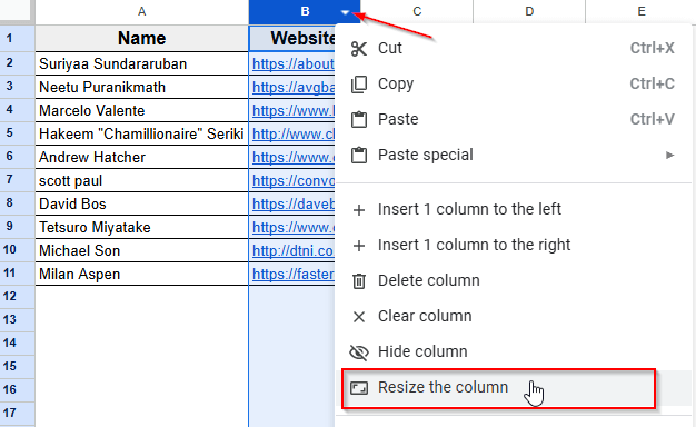 Using Fit to Data to Resize the Column
