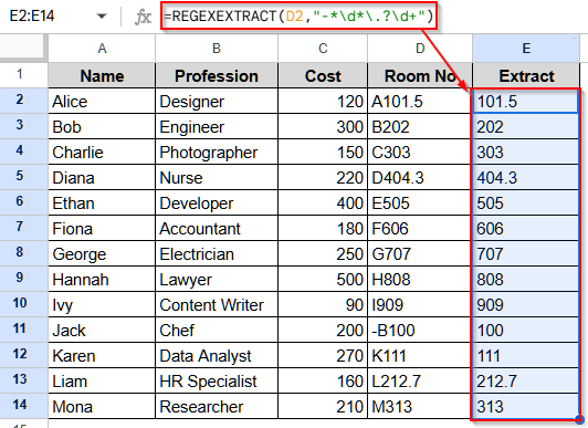 Extract Numbers from a String Using REGEXEXTRACT in Google Sheets