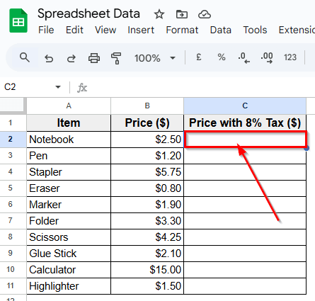 Using the Basic Formula to Multiply a Column by a Constant