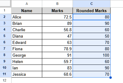 Round up to Nearest 10 Using the ROUNDUP Function in Google Sheets