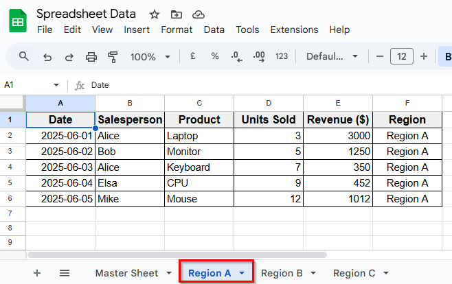 Set Up Regional Sheets in Google Sheets