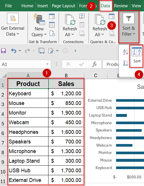 Sort Data Using Excel’s Built-in Sort Tool